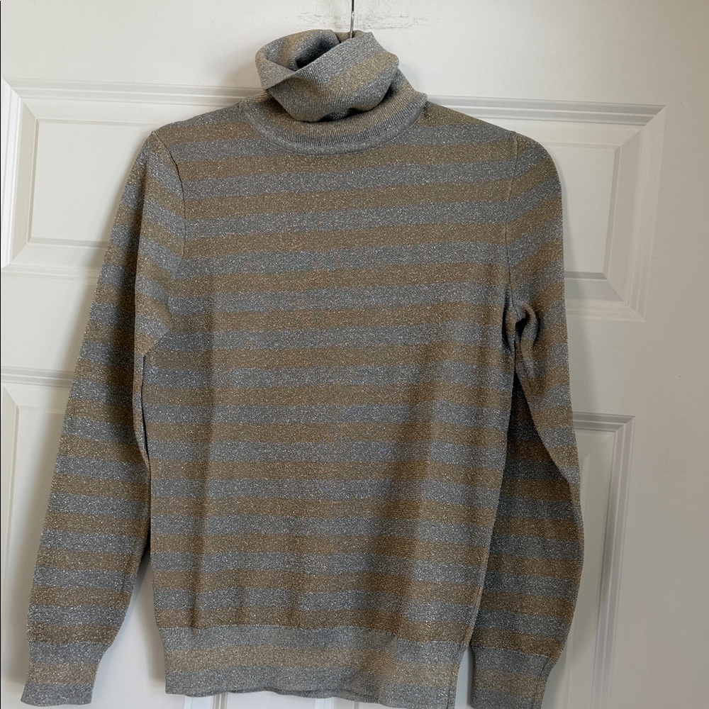 J. Crew Striped Turtleneck Sweater in Gray and Tan